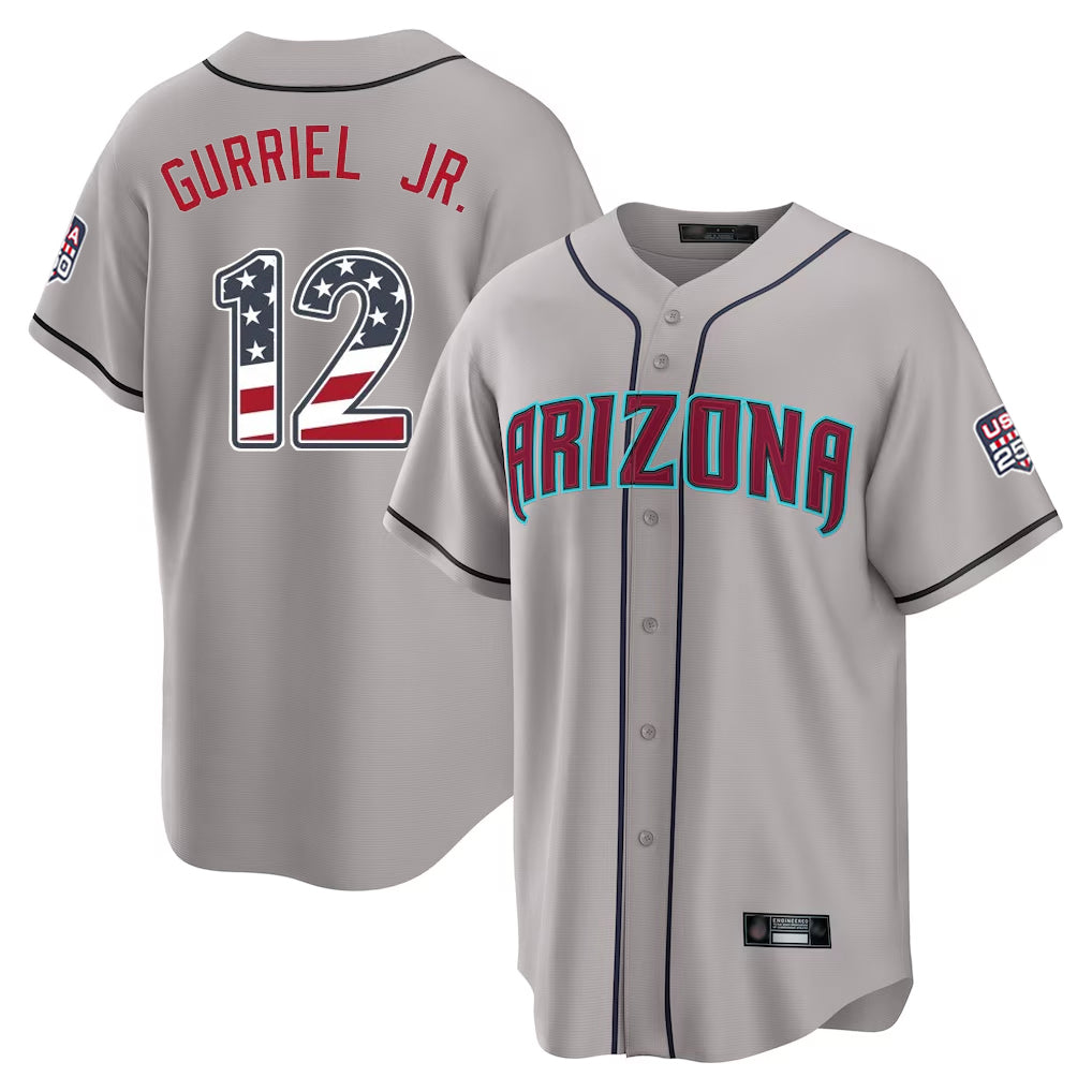 Arizona Diamondbacks #12 Lourdes Gurriel Jr Player Gray Jermy USA 250 Fourth of July Home Game Stitched Jerseys
