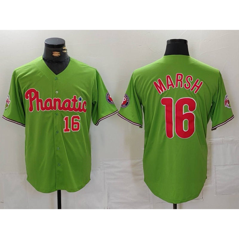 Philadelphia Phillies #16 Brandon Marsh Number Green Jermy With Patch Stitched Cool Base Jersey