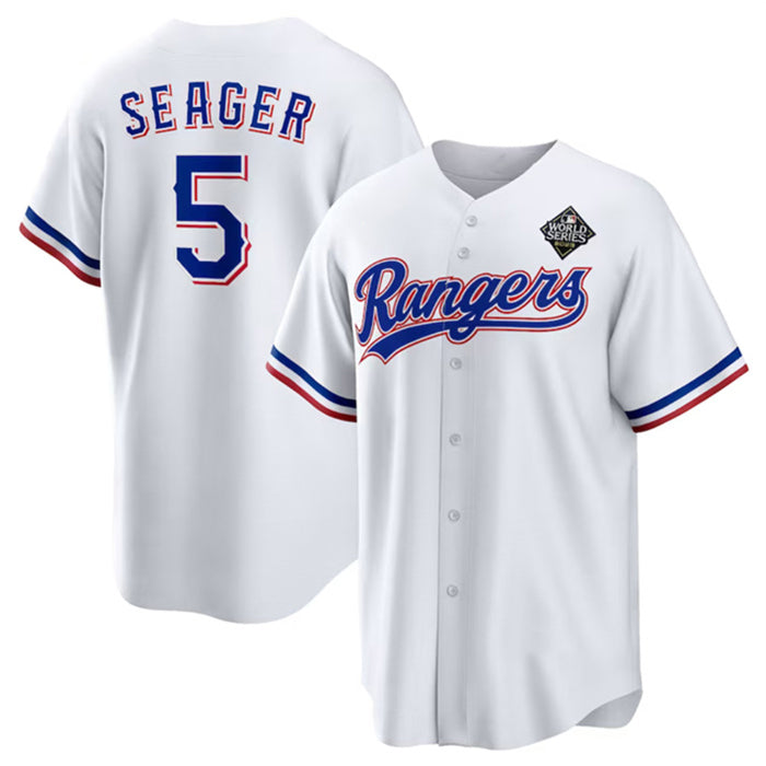 Texas Rangers #5 Corey Seager White Jermy 2023 World Series Stitched Jersey