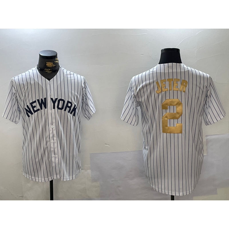 New York Yankees #2 Derek Jeter White Jermy Pinstripe Fashion Cool Base Jersey 2
