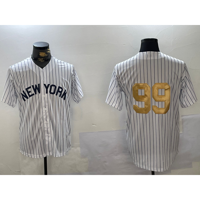 New York Yankees #99 Aaron Judge White Jermy Pinstripe Without Name Fashion Cool Base Jersey 2