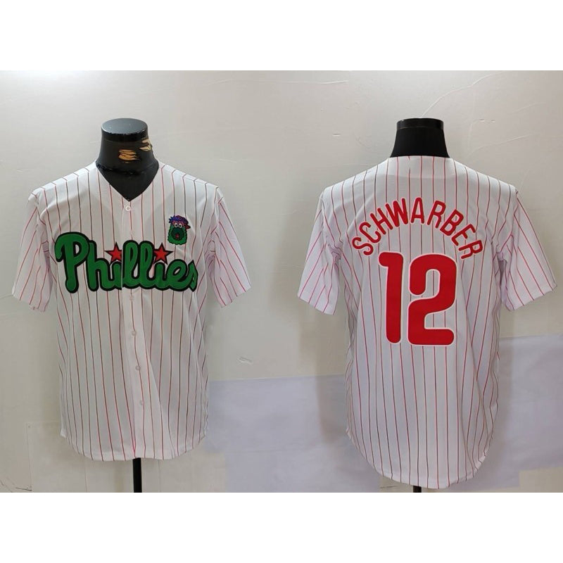 Philadelphia Phillies #12 Kyle Schwarber White Green Jermy Cool Base Stitched Jersey 2
