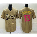 San Diego Padres #13 Manny Machado Number Tan Jermy Pinstripe 2023 City Connect Cool Base Stitched Jersey