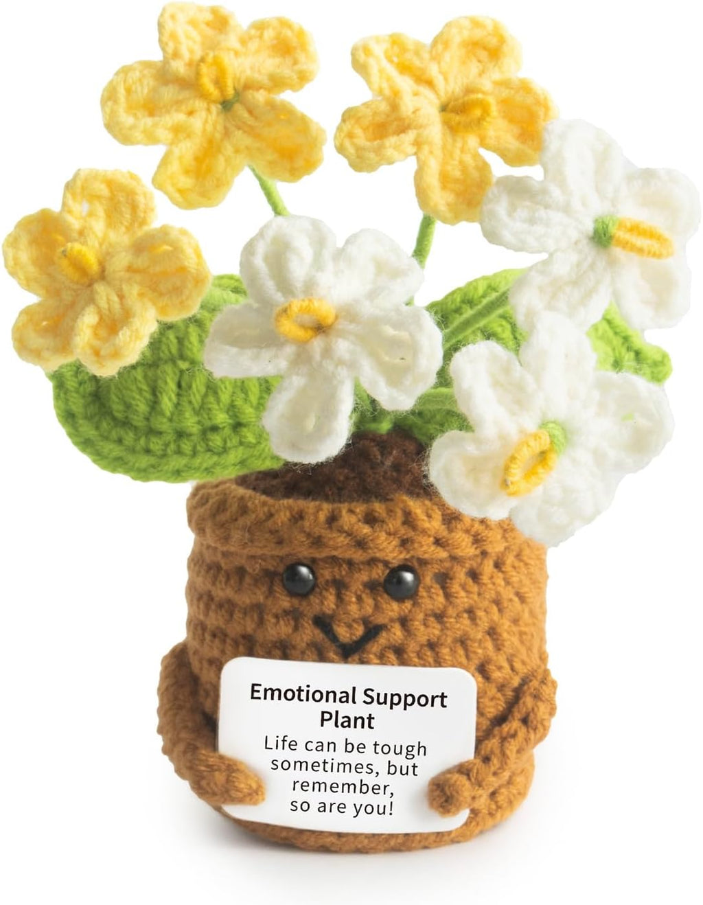 Forget-Me-Not Positive Crochet Flower Potted Plant Gift | Life is Tough But So are You - Thinking of You, Get Well Soon Gifts for Women, Friend, Coworker - Handmade Desk Decor