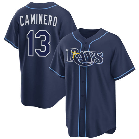 Tampa Bay Rays #13 Junior Caminero Navy Jermy Cool Base Stitched Jersey