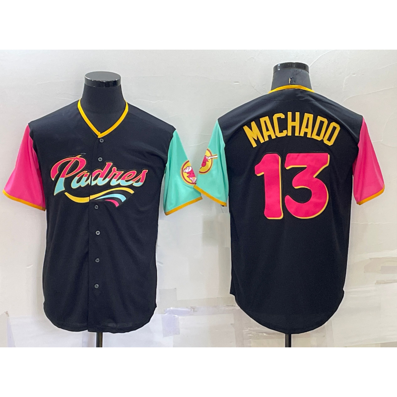 San Diego Padres #13 Manny Machado Black Jermy 2022 City Connect Cool Base Stitched Jersey