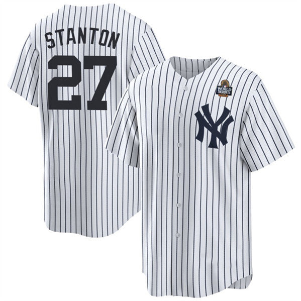 New York Yankees #27 Giancarlo Stanton White Jermy 2024 World Series With Name Cool Base Stitched Jersey
