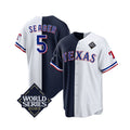 Texas Rangers & Cowboys #5 Corey Seager Navy White Jermy 2023 World Series Splite Stitched Jersey