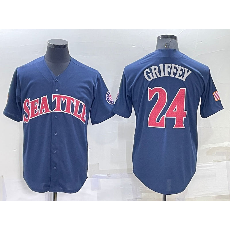 Seattle Mariners #24 Ken Griffey Navy Blue Jermy Fashion Stars Stripes Cool Base Independence Day Jersey