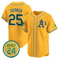 Oakland Athletics #25 Brent Rooker Yellow Jermy 2024 Limited With Rickey Henderson Patch Stitched Jersey
