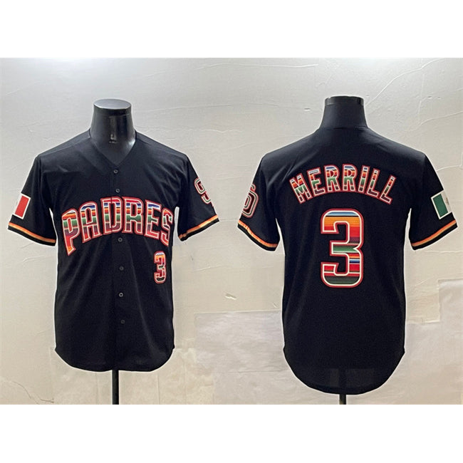 San Diego Padres #3 Jackson Merrill Black Jermy Mexico Cool Base Stitched Jersey