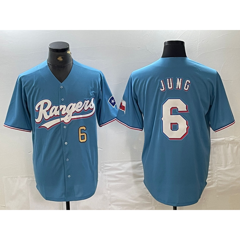 Texas Rangers #6 Josh Jung Number Light Blue Jermy Team Logo Cool Base Jersey