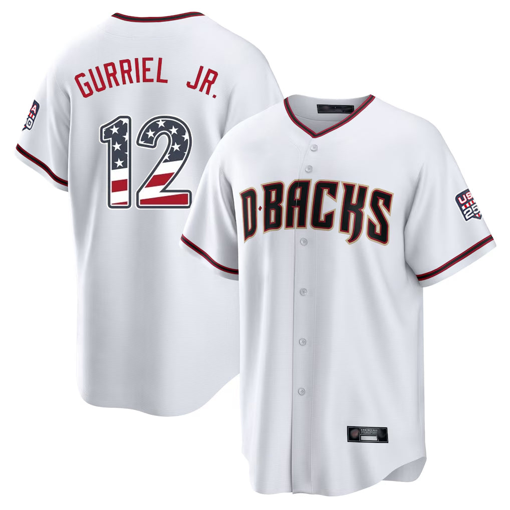 Arizona Diamondbacks #12 Lourdes Gurriel Jr Player White Jermy USA 250 Fourth of July Home Game Stitched Jerseys