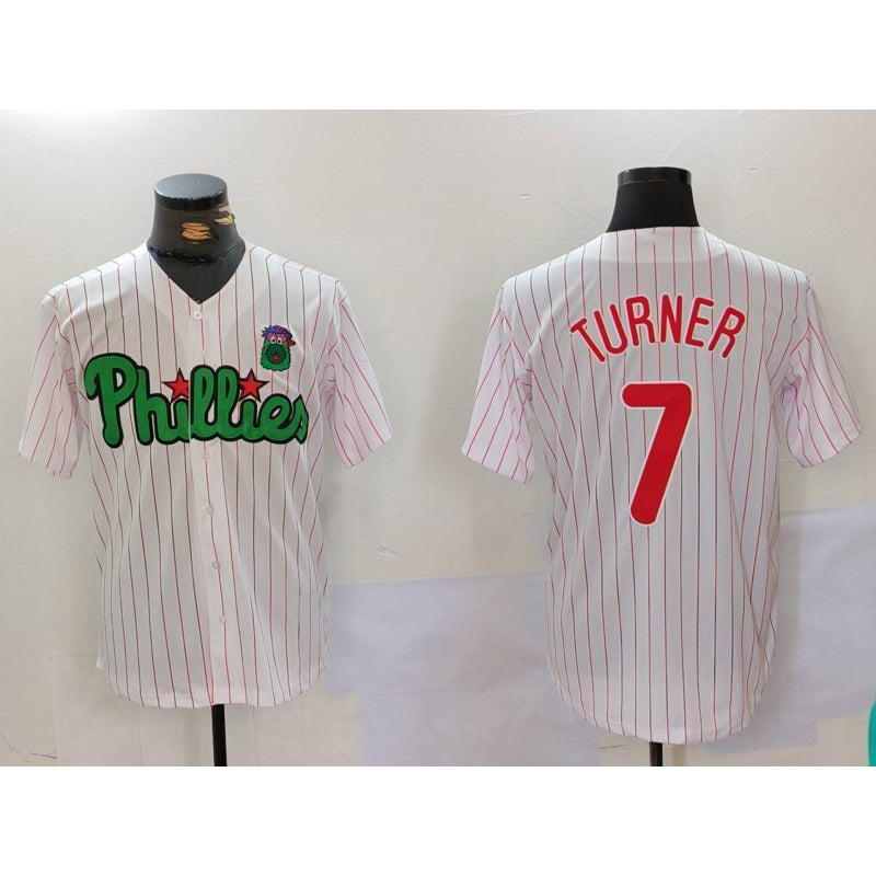 Philadelphia Phillies #7 Trea Turner White Green Jermy Cool Base Stitched Jersey 2