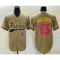 San Diego Padres #13 Manny Machado Tan Jermy Pinstripe 2023 City Connect Cool Base Stitched Jersey
