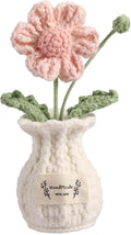 Daisy Crochet Flower Potted Plant – Pink, Handmade Knitted Desk Decor