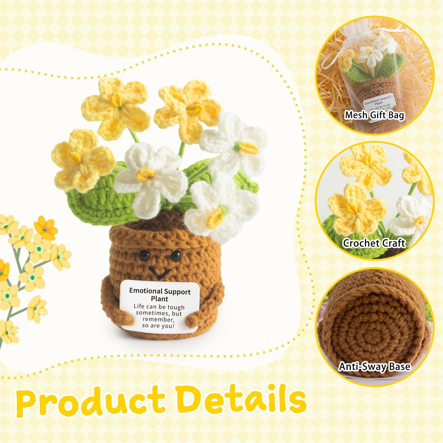 Forget-Me-Not Positive Crochet Flower Potted Plant Gift | Life is Tough But So are You - Thinking of You, Get Well Soon Gifts for Women, Friend, Coworker - Handmade Desk Decor