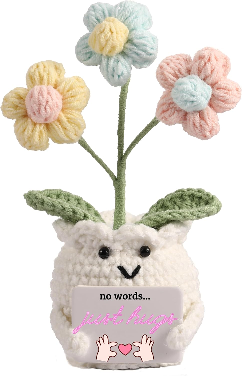 Crochet Sympathy Gifts for Loss of Loved One – No Words, Just Hugs Crochet Puff Flower Plant– Bereavement, Memorial, Get Well Soon, Grief Gift Idea for Loss of Grandpa Grandma Mom Dad