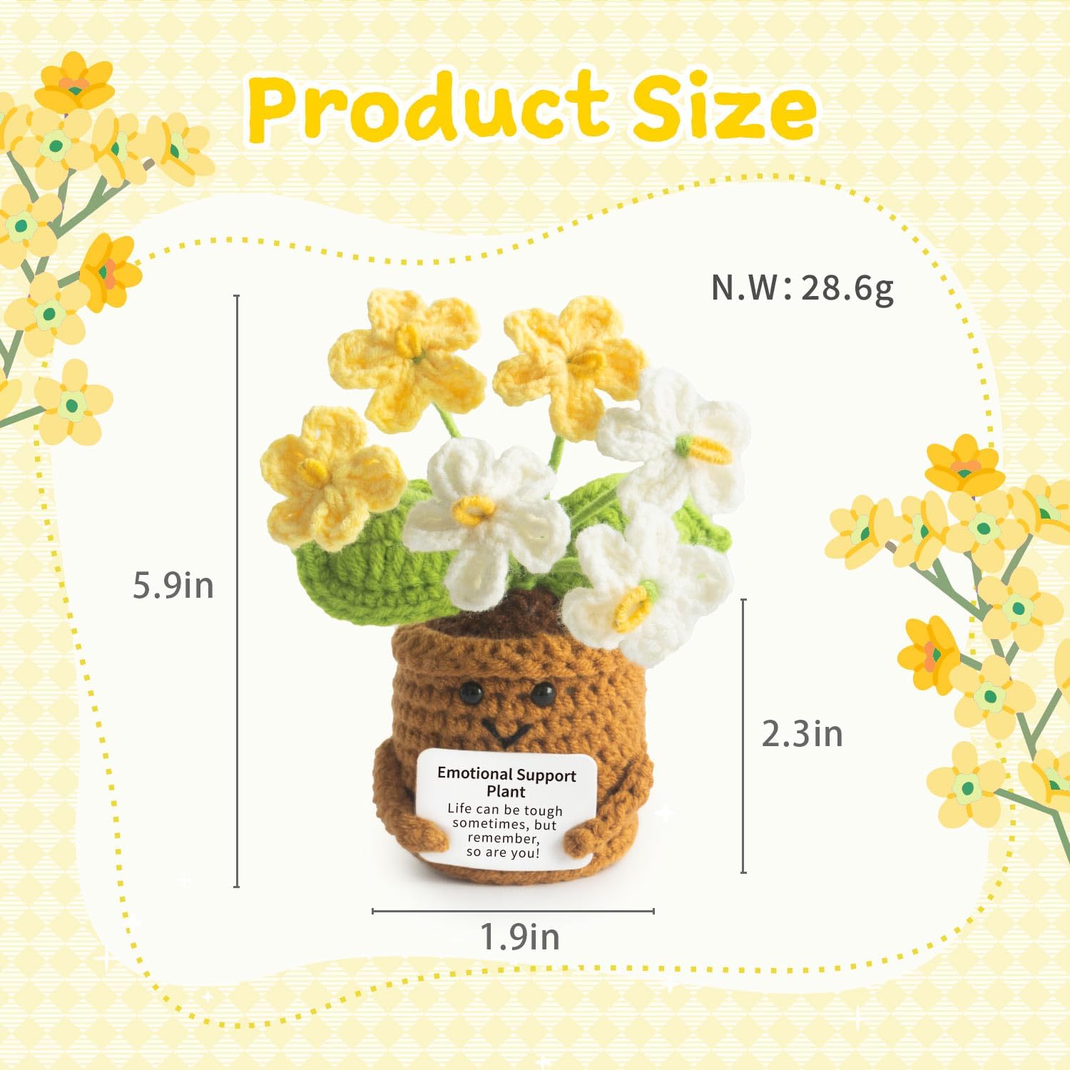 Forget-Me-Not Positive Crochet Flower Potted Plant Gift | Life is Tough But So are You - Thinking of You, Get Well Soon Gifts for Women, Friend, Coworker - Handmade Desk Decor