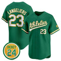 Oakland Athletics #23 Shea Langeliers Green Jermy 2024 Limited With Rickey Henderson Patch Stitched Jersey