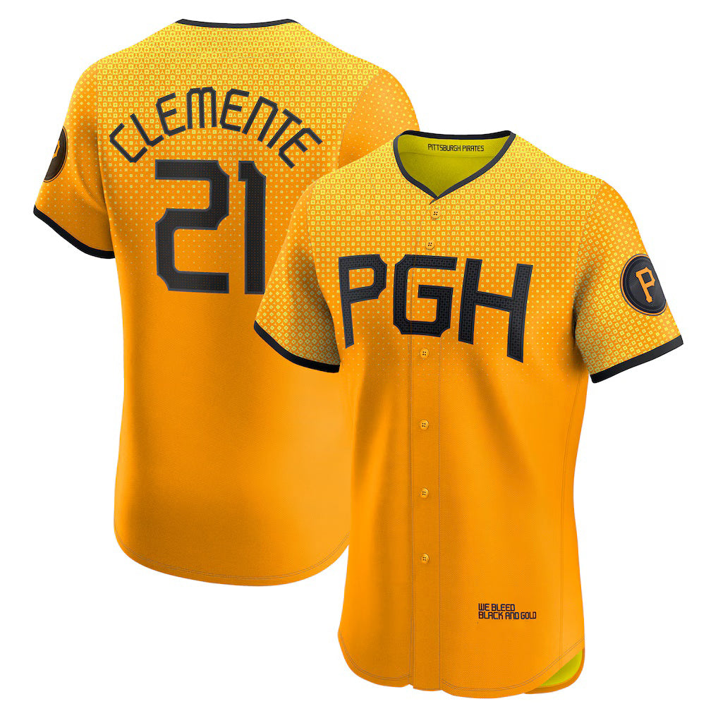 Pittsburgh Pirates #21 Roberto Clemente Gold Jermy City Connect Elite Player Jersey