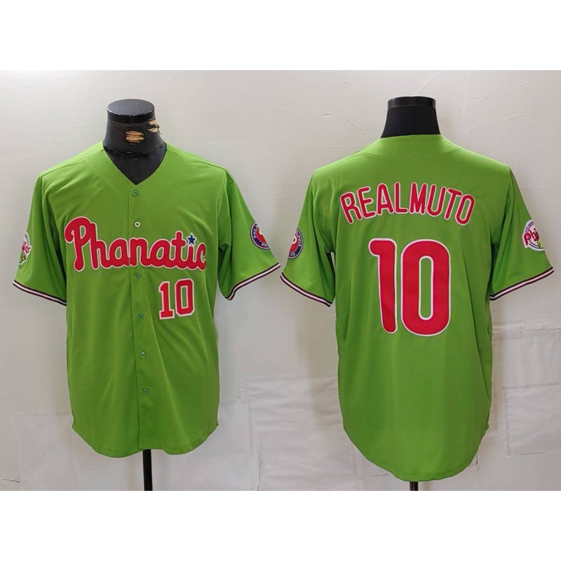 Philadelphia Phillies #10 JT Realmuto Number Green Jermy With Patch Stitched Cool Base Jersey