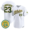 Oakland Athletics #23 Shea Langeliers White Jermy 2024 Home Limited With Rickey Henderson Patch Stitched Jersey