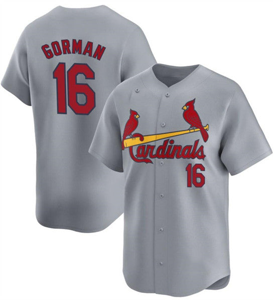 St. Louis Cardinals #16 Nolan Gorman Gray Jermy 2024 Away Limited Stitched Jersey
