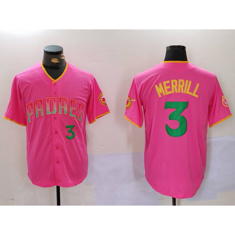 San Diego Padres #3 Jackson Merrill Pink Jermy Player Number Fashion Jersey 2
