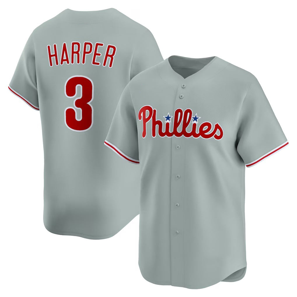 Philadelphia Phillies #3 Bryce Harper Gray Jermy Road Limited Player Jersey