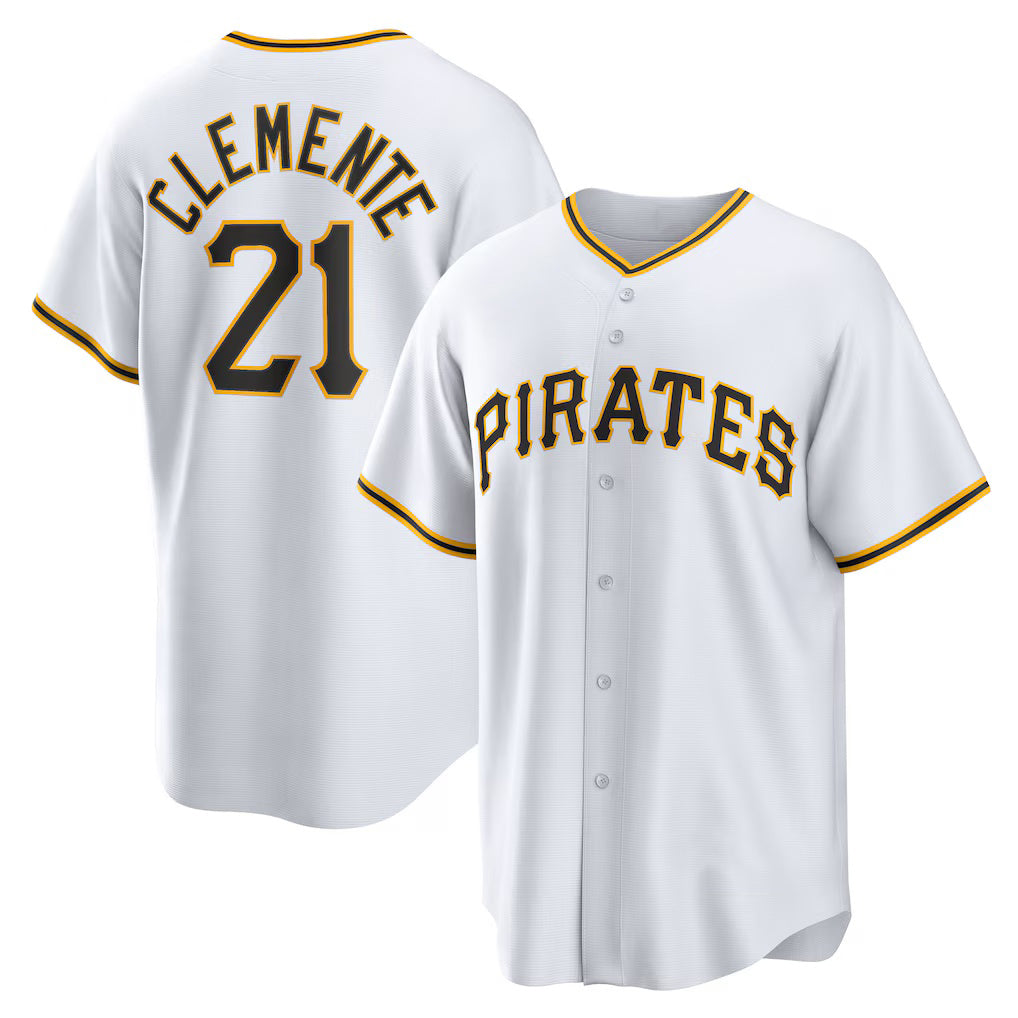Pittsburgh Pirates #21 Roberto Clemente White Jermy Home Replica Player Name Jersey