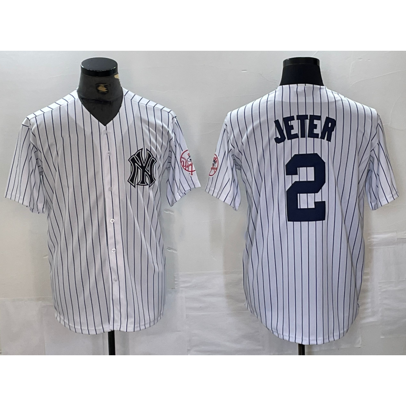 New York Yankees #2 Derek Jeter Name White Jermy With Patch 2024 Cool Base Stitched Jersey