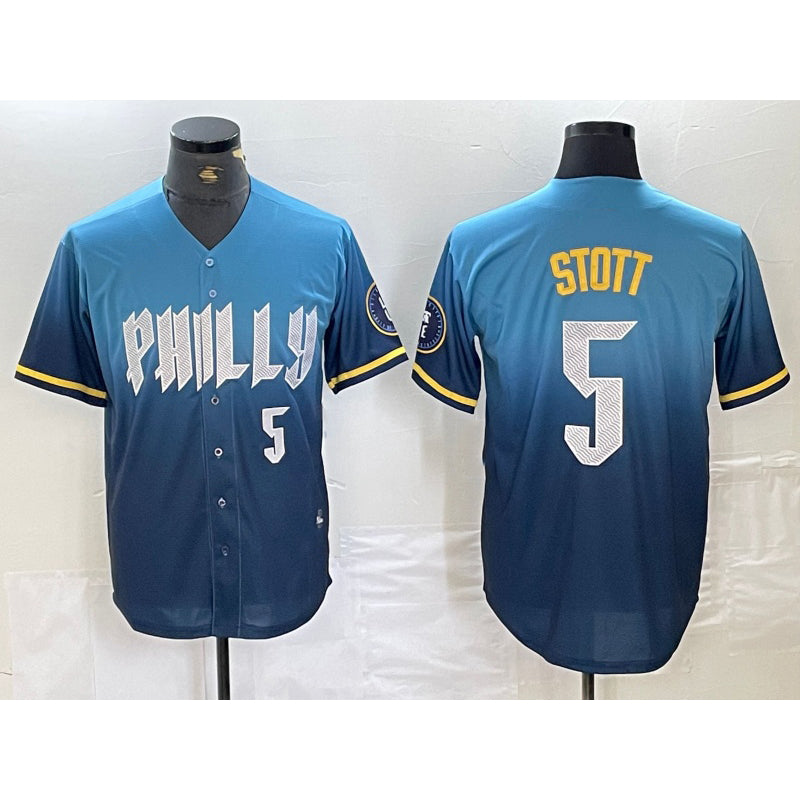 Philadelphia Phillies #5 Bryson Stott Blue Jermy 2024 City Player Number Cool Base Stitched Jersey 2