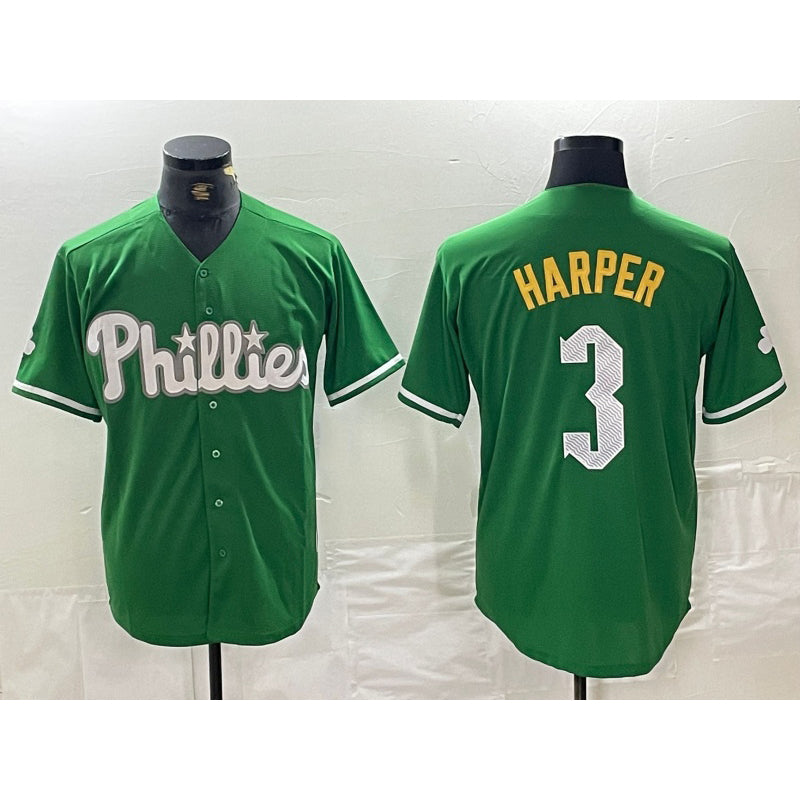 Philadelphia Phillies #3 Bryce Harper Green Jermy 2024 City Connect Stitched Jersey