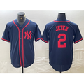 New York Yankees #2 Derek Jeter Navy Red Jermy Fashion Cool Base Jersey