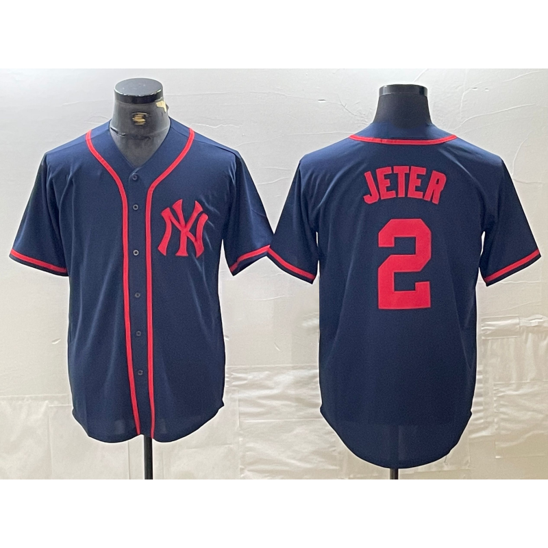 New York Yankees #2 Derek Jeter Navy Red Jermy Fashion Cool Base Jersey