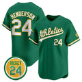 Oakland Athletics #24 Rickey Henderson Green Jermy 2024 Limited With Rickey Henderson Patch Stitched Jersey
