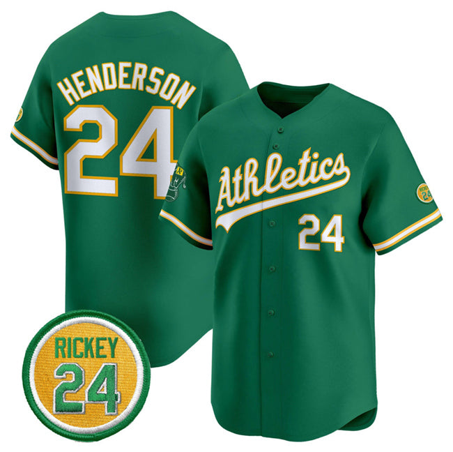 Oakland Athletics #24 Rickey Henderson Green Jermy 2024 Limited With Rickey Henderson Patch Stitched Jersey