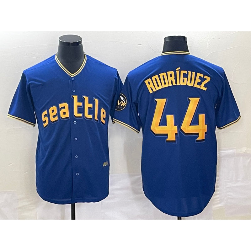 Seattle Mariners #44 Julio Rodriguez Blue Jermy 2023 City Connect Cool Base Stitched Jersey