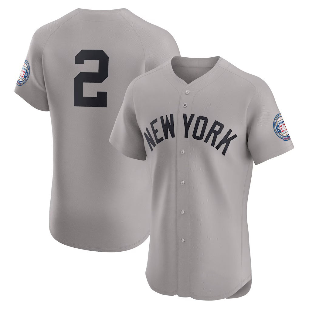 New York Yankees #2 Derek Jeter Gray Jermy Road 2020 Hall of Fame Induction Patch Elite Player Jersey