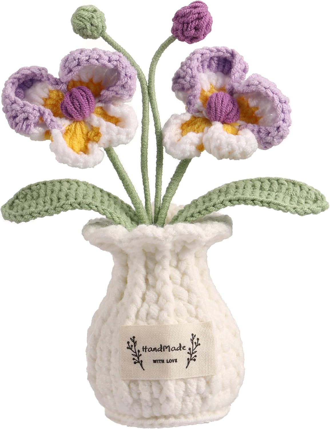 Orchid Crochet Flower Pot Purple Handmade Knitted Phalaenopsis Desk Decor for Home Office
