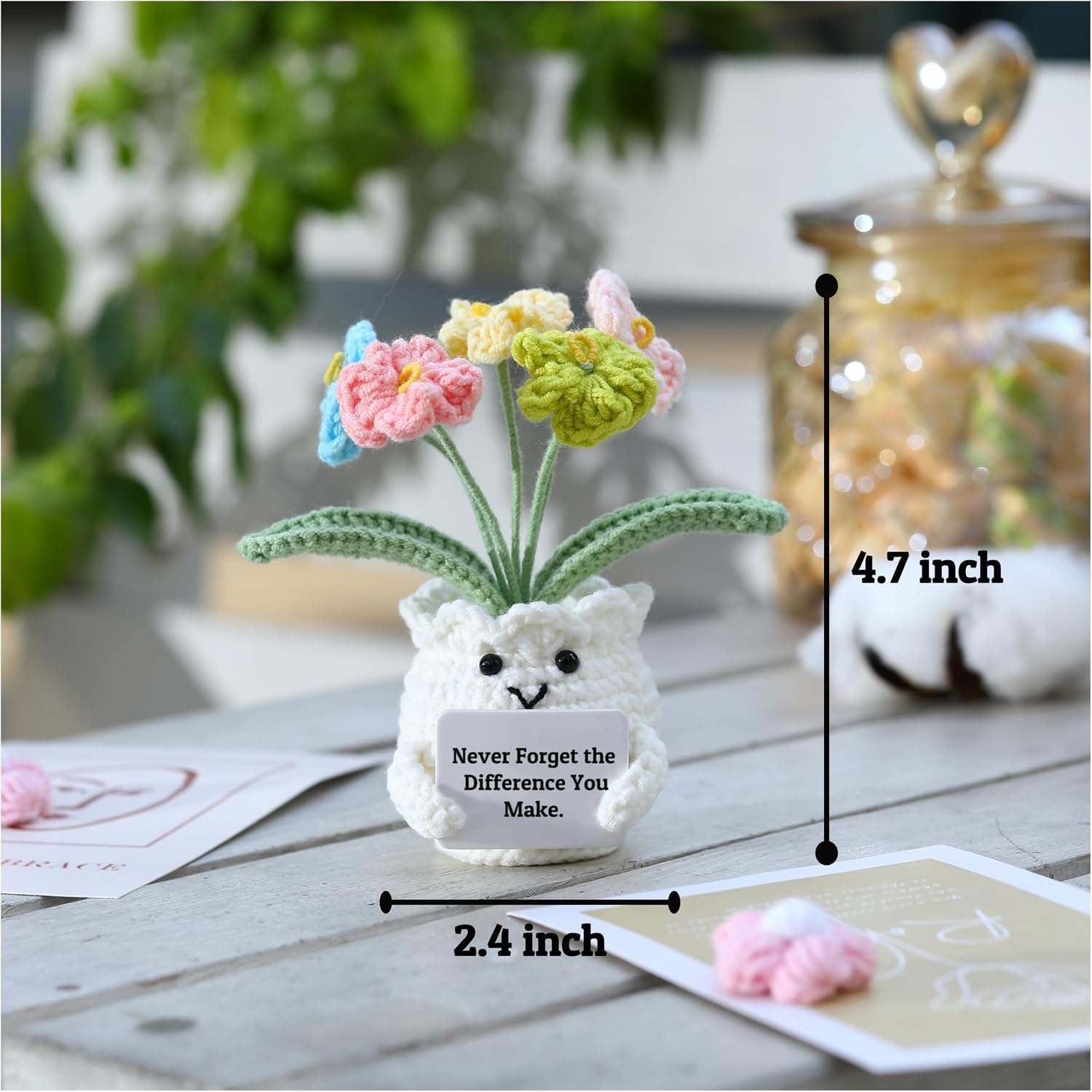 Forget-Me-Not Crochet Flower Potted Plant Gift | Difference You Make Gift, PET Display Box, Teacher Appreciation, Coworker, Employee, Thank You Gift, Handmade Desk Decor