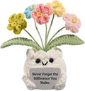 Forget-Me-Not Crochet Flower Potted Plant Gift | Difference You Make Gift, PET Display Box, Teacher Appreciation, Coworker, Employee, Thank You Gift, Handmade Desk Decor