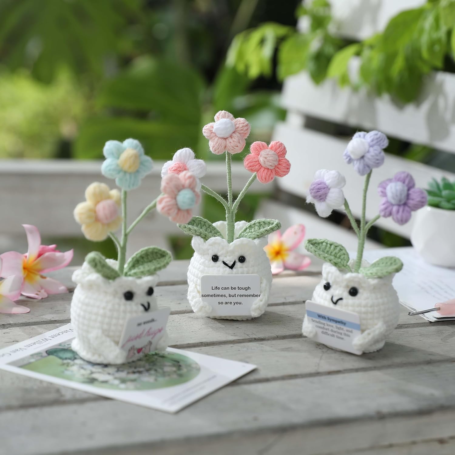 Crochet Sympathy Gifts for Loss of Loved One – No Words, Just Hugs Crochet Puff Flower Plant– Bereavement, Memorial, Get Well Soon, Grief Gift Idea for Loss of Grandpa Grandma Mom Dad
