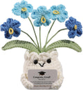 Crochet Forget Me Not Graduation Gift – Class of 2026 Blue Flowers with Card “Congrats, Grad! You Did It.”, Meaningful Gift for Student, Senior, Keepsake Desk Decor
