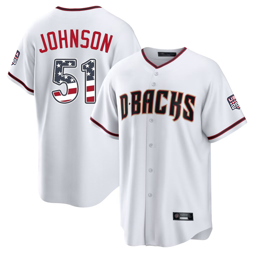 Arizona Diamondbacks #51 Randy Johnson Player White Jermy USA 250 Fourth of July Home Game Stitched Jerseys