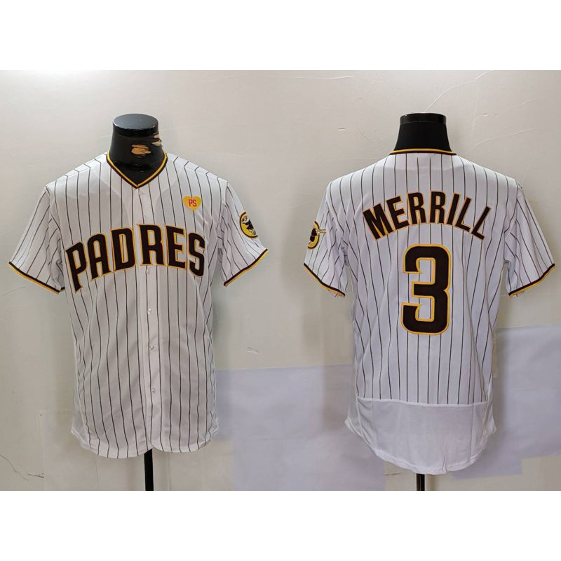 San Diego Padres #3 Jackson Merrill White Jermy With PS Patch Stitched Flex Base Jersey 2