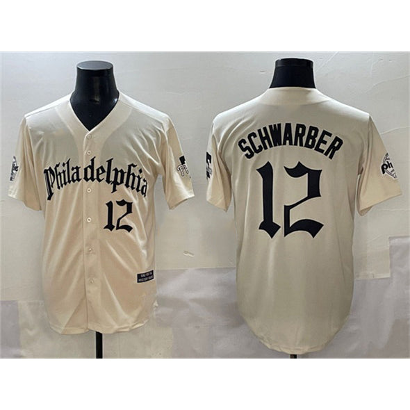 Philadelphia Phillies #12 Kyle Schwarber Cream Jermy Gothic Vapor Limited Stitched Jersey