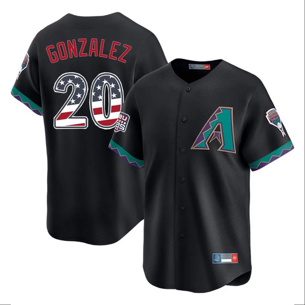 Arizona Diamondbacks #20 Luis Gonzalez Player Black Jermy USA 250 Fourth of July Home Game Stitched Jerseys