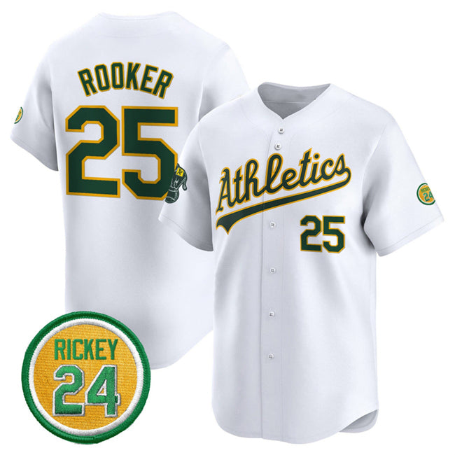 Oakland Athletics #25 Brent Rooker White Jermy 2024 Home Limited With Rickey Henderson Patch Stitched Jersey
